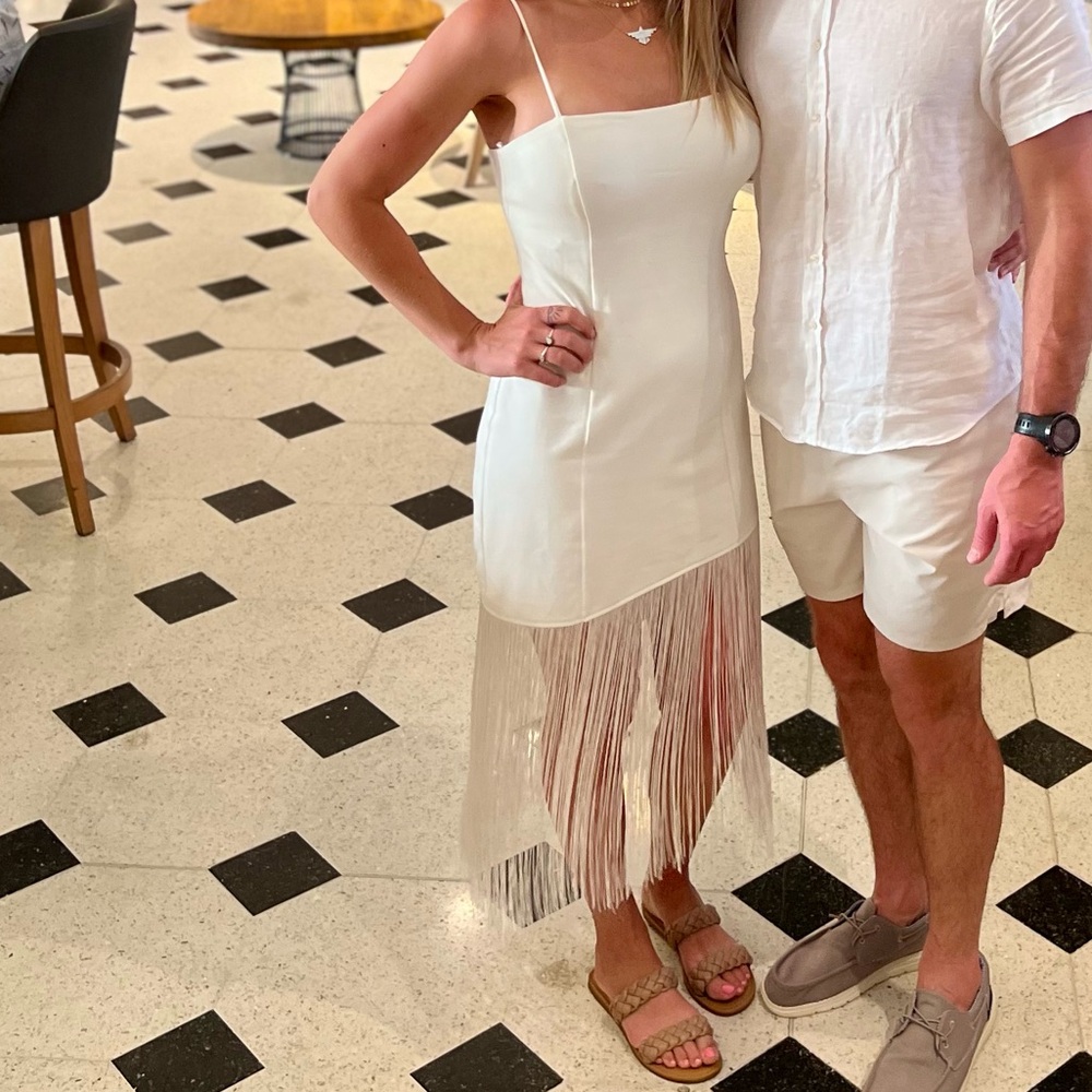 Lulus medium white dress with fringe